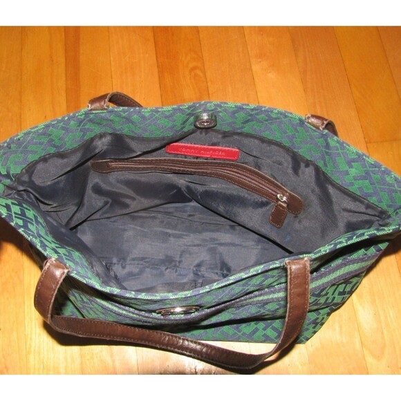 Tommy Hilfiger Green & Blue Embroidered Logo TH Purse Tote Front Pocket - Picture 5 of 6